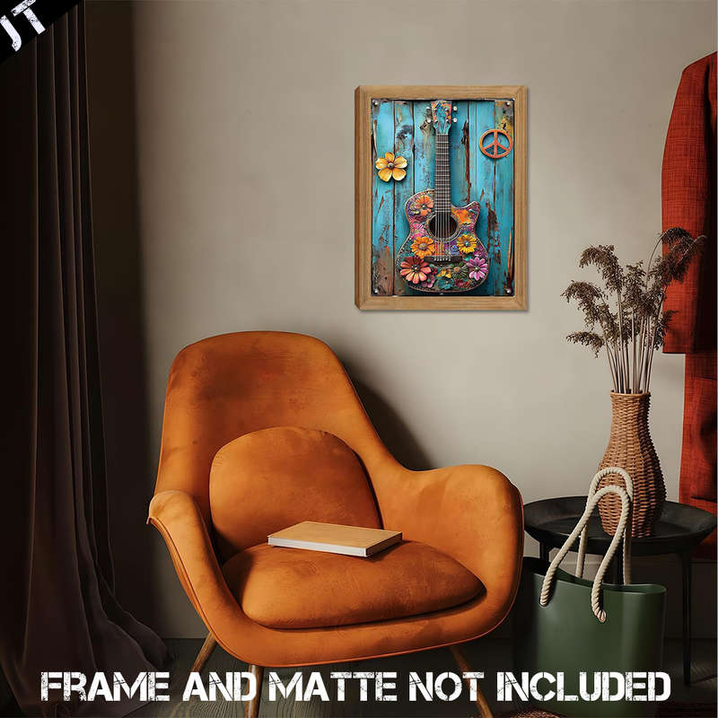 1pc 2D Flat  20.32x25.4cm Frameless Guitar Wall Art Retro Wall Decor for Bar Cafe Restaurant Ho