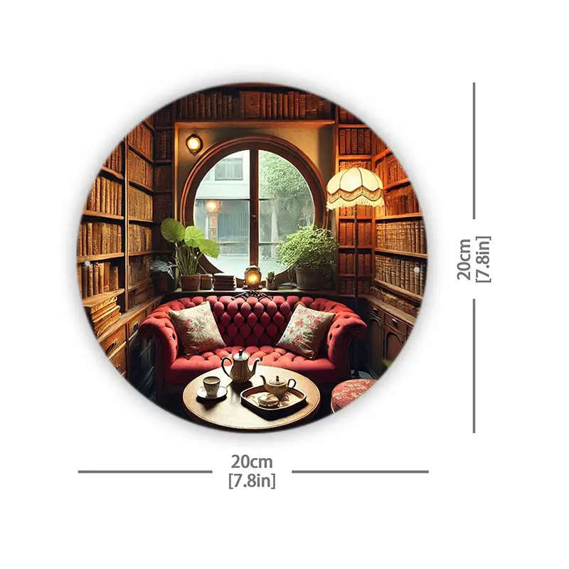 1pc Charming 19.81cm Round Aluminum Tin Sign with Cozy Cabin Scene Ideal for Home Kitchen Bar Cafe D