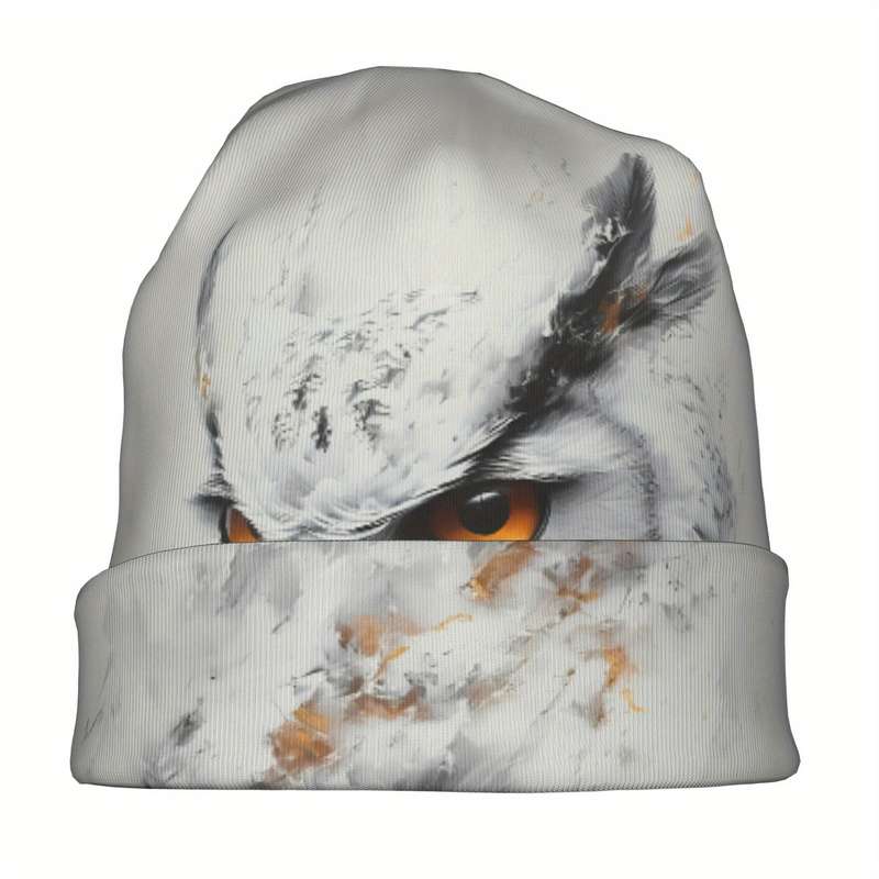 1pc BIIHUDU Men's Snowy Owl Beanie Cap Funky Knit Hat with Realistic Owl Design Soft Polyester