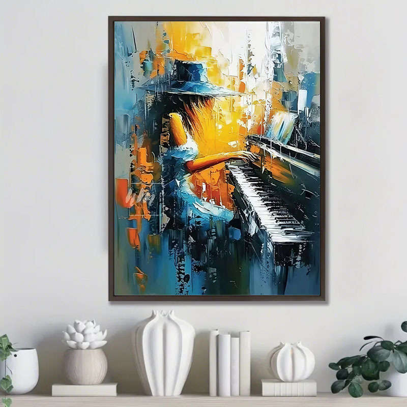 1pc Vibrant Abstract Woman Playing Piano Canvas Art Print Modern Wall Decor for Living Room Bedr