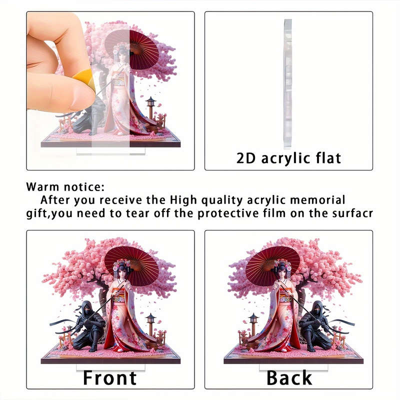 1pc 2D Flat  Design Acrylic Tabletop Statue Anime Style Cherry Blossom Tree with Ninja Phantom Vi