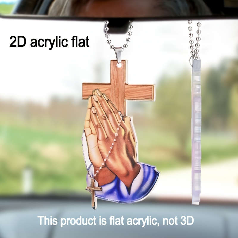 1pc 2D Flat Acrylic Flat Jesus Prayer Hand Pendant Spiritual Symbol Car Dangling Charm Keychain