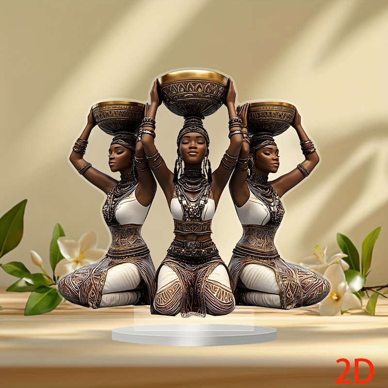 1pc 2D Flat   Acrylic Solar Collector Base with Three African Women- Bohemian Style Desktop De
