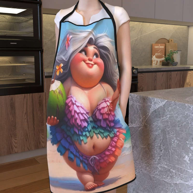 1pc Kitchen Apron 1pc 23.5x31.5 Fat woman walking on the beach Womens Aprons Cooking Aprons for Kit