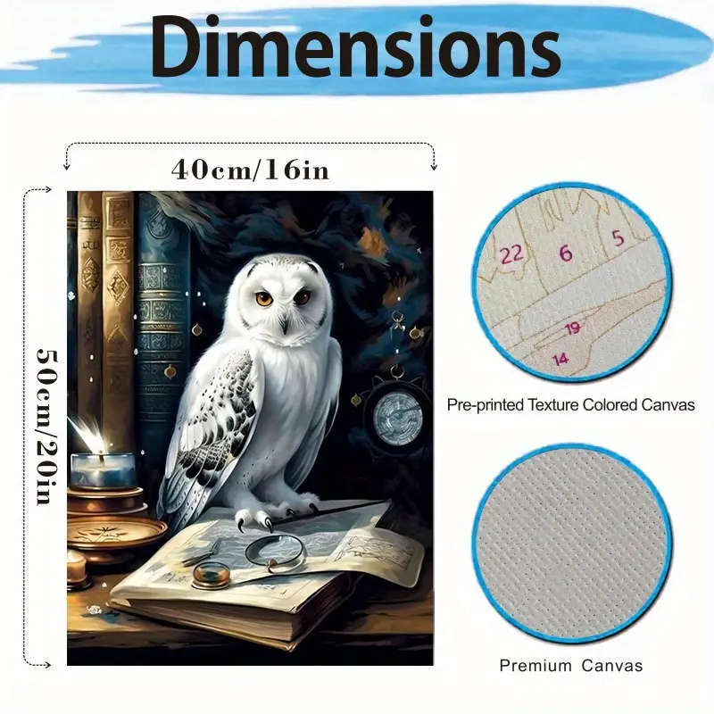 1pc Paint by Numbers for Adults Owl Canvas Kit 40.64x50.8cm Frameless Acrylic Painting for Beginners