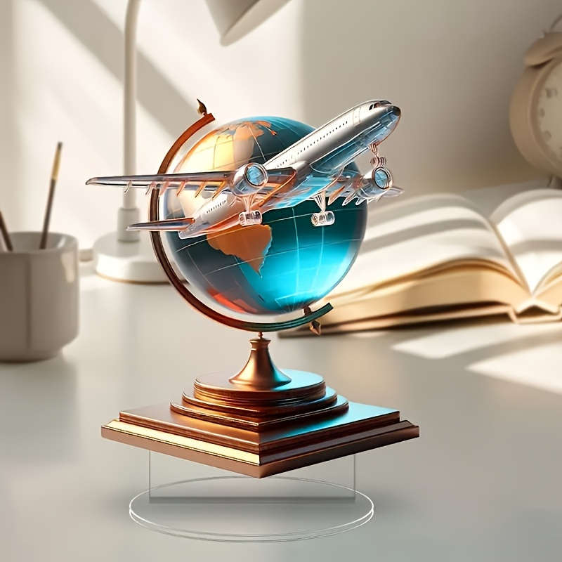 1pc 2D Flat   Modern  Acrylic Airplane Globe Desktop Decoration Contemporary Design fo