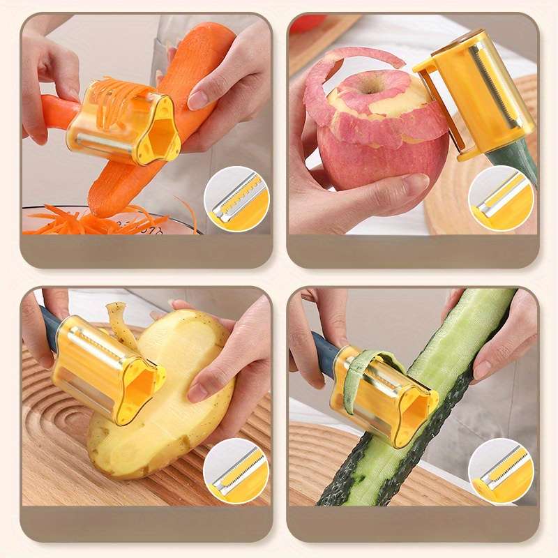 1pc 3-in-1 Kitchen Knife Set with Stainless Steel Blades and Colorful Handles Includes Peeler Sl