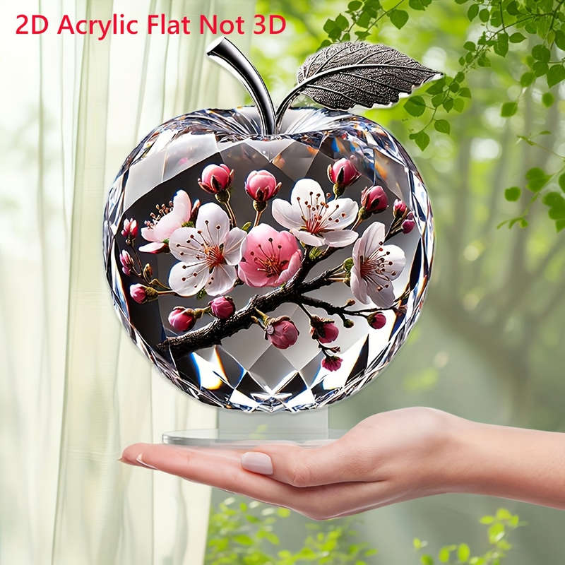 1pc 2D Flat  Elegant Cherry Blossom Acrylic Apple StatuePrinted Floral Art Decor with Cr