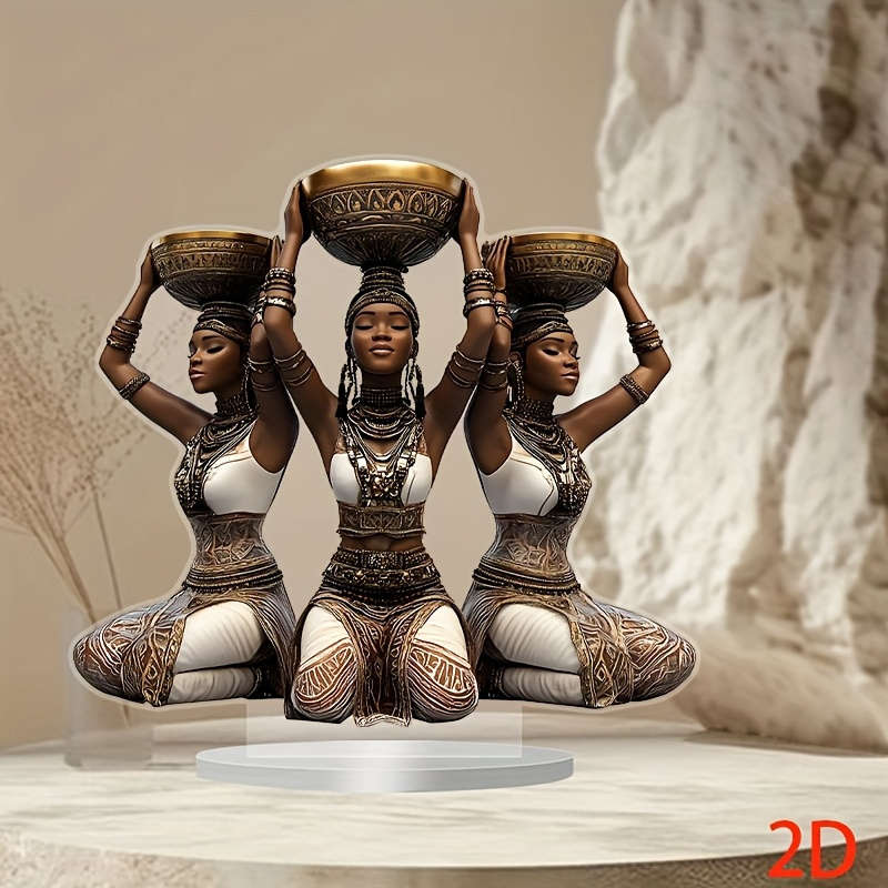 1pc 2D Flat   Acrylic Solar Collector Base with Three African Women- Bohemian Style Desktop De