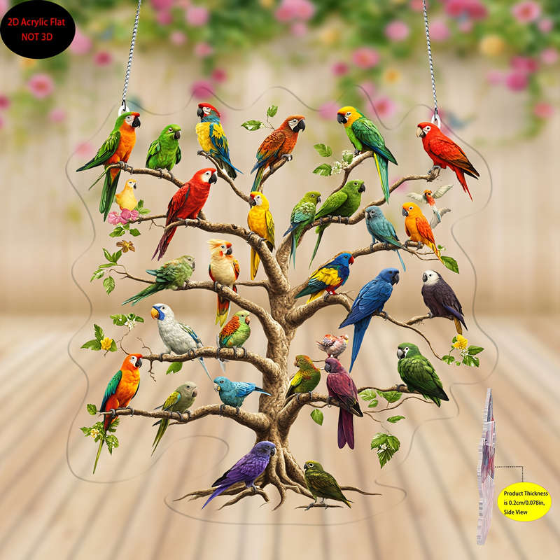 1pc 2D Flat   Colorful Parrot Tree Acrylic 20.32cm x 20.32cm Bohemian Wall Hanging Vivid