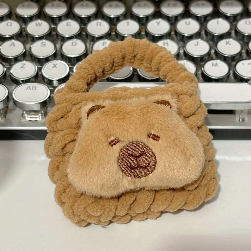 1pc Cute Capybara Cartoon Plush Coin Purse with Keychain Portable Mini Wallet for Earphones and C