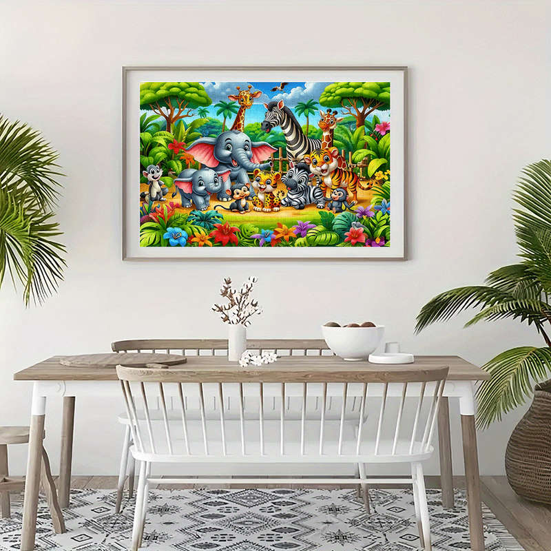 1000pcs Jigsaw Puzzle Jungle Scene with Giraffes Elephants Zebras Vibrant Mixe