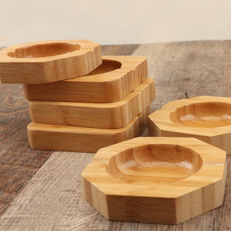 1pc Solid Bamboo Ashtray with Grooves Round Rectangular and Irregular Shaped Ashtrays for Sm
