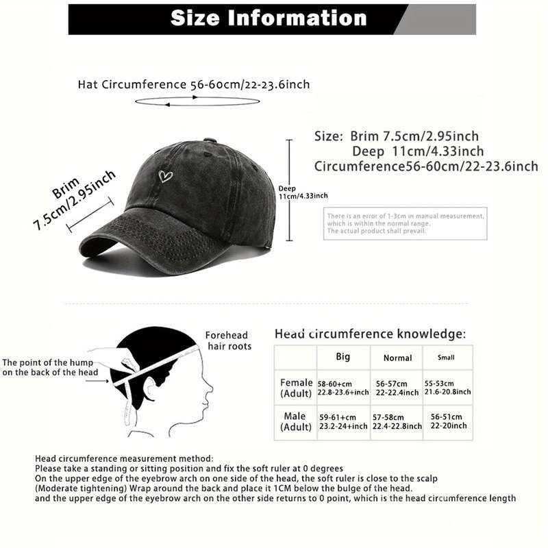 1pc A Unisex Adjustable Baseball Cap with a Heart Pattern Embroidery That Is Washable.