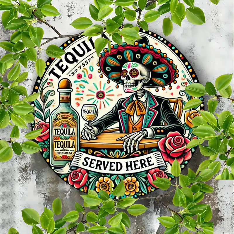 1pc Mexican Skull in Suit Aluminum Sign 20cm Chic Wall Art for Home Bar Cafe Garage Decor Tequila Se