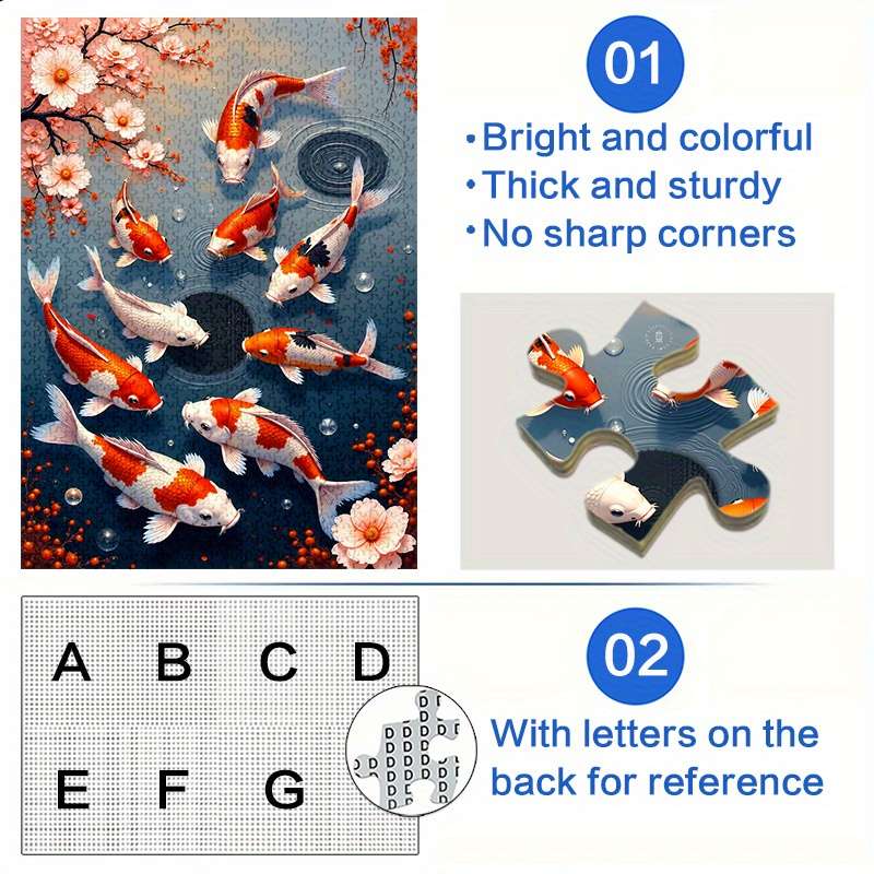 1000pcs Koi Fish Jigsaw Puzzle Scratch Water Resistant Advanced DIY Brain Teaser