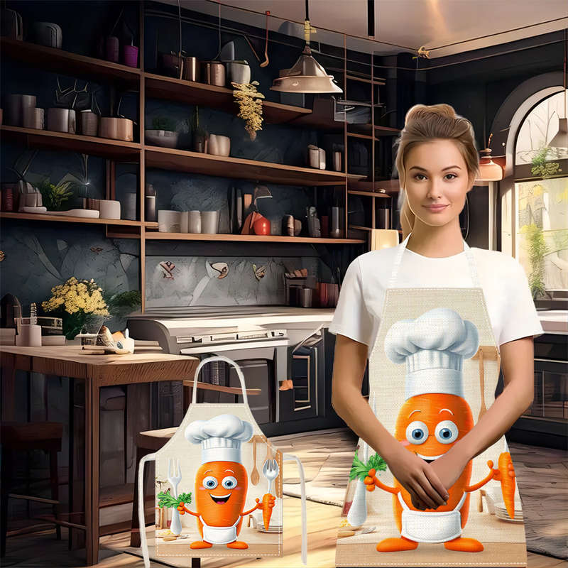 1pc Linen Chef Elements Vegetable Carrot Printed Personalized Apron Home Work Apron Women'S A