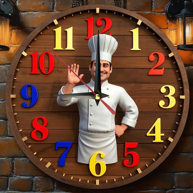 1pc Charming Vintage Chef-Themed Silent Wooden Wall Clock Rustic Farmhouse Decor 24.89cm Round