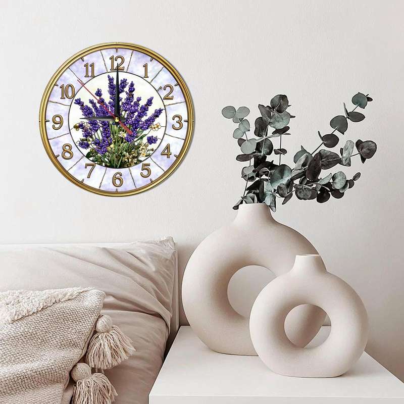 1pc Vintage Lavender Wooden Wall Clock Silent Farmhouse Style Decor for Kitchen Bedroom Office