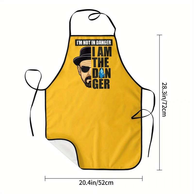 1pc Heisenberg "I Am The Danger" Apron Yellow Denim Adjustable Neck Waist Straps Front Po