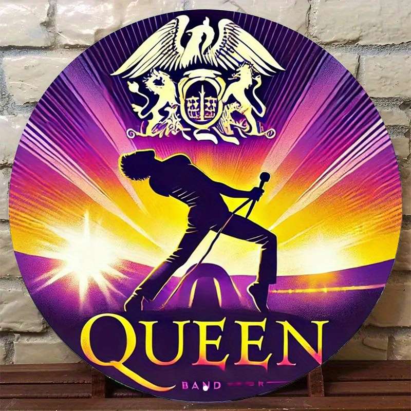 1pc  Queen Band Iconic Stage Performance Aluminum Round Sign 19.81x19.81 cm Bold Colors Retro
