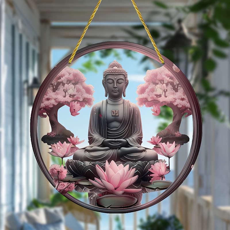 1pc 2D Flat   Classic Acrylic Buddha Wall Hanging Decorative Plaque with Pink for Lotus Sakur