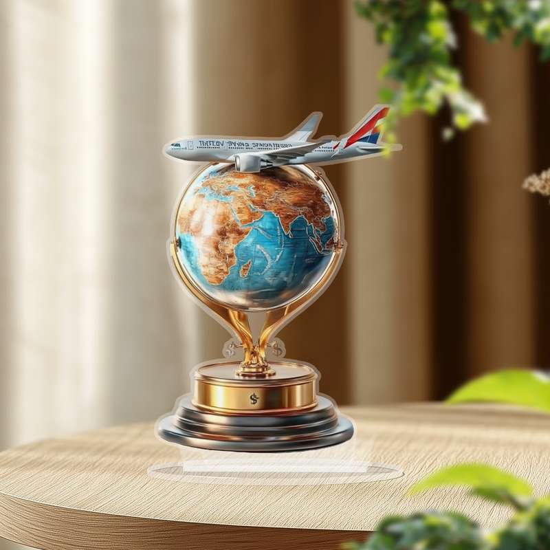 1pc 2D Flat    8-Inch Acrylic Earth Globe with Airplane Bohemian Style  Decor
