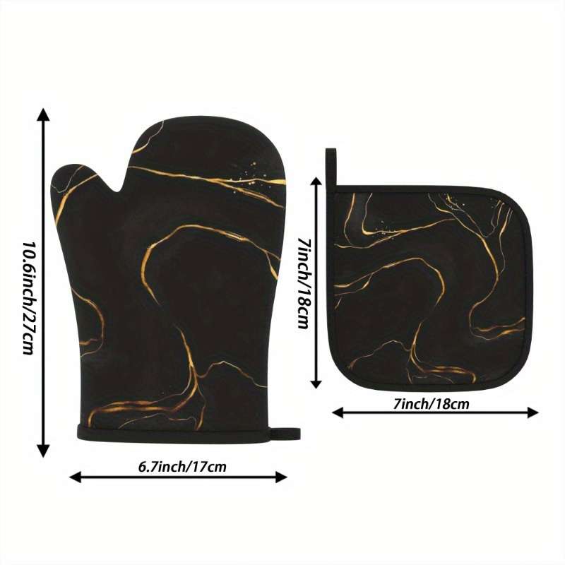 2pcs 26.92x17.02 cm Oven Mitts And Potholders Black Background Gold Line Texture Pattern Friend