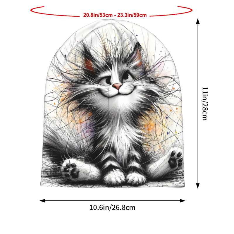 1pc Fashionable Cat-Themed Beanie for Men Stretchy Spandex Polyester Knit Novelty Skull Cap