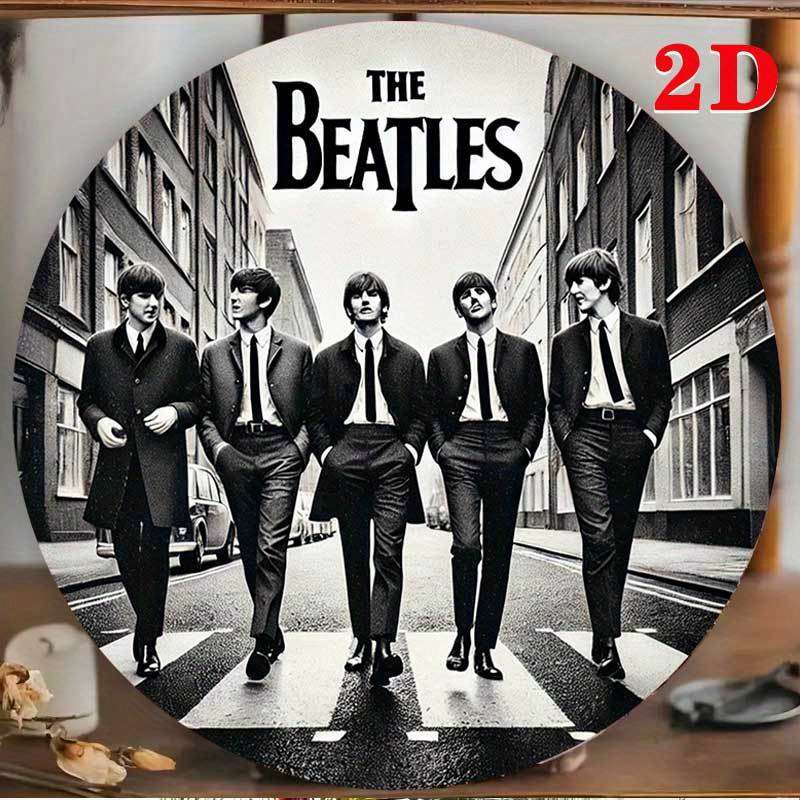 1pc 2D Flat Beatles 2D Round Wall Sign Iconic Abbey Road Crossing Art Aluminum Home or Outdoor