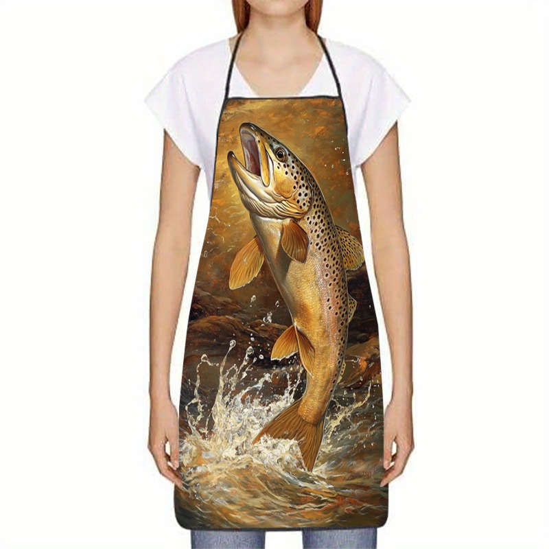 1pc One pc Jumping Fish in Water Printed Sleeveless Polyester Apron for Home Kitchen Baking Work