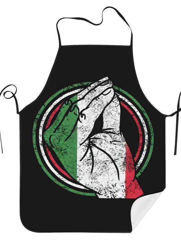 1pc Vintage Italian Flag Print Apron Black White with Green Red and Blue Stripes Durable Po