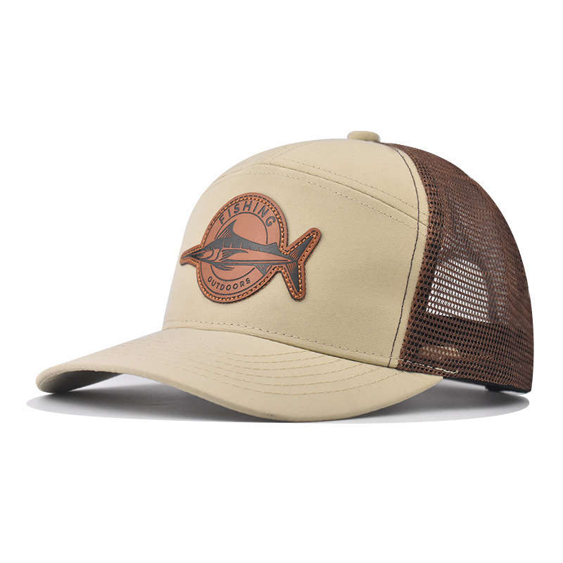 1pc Hot Deal Seven-Panel Style Trucker Hat Adjustable Baseball Cap Shark Pattern Patch Fishing Hat