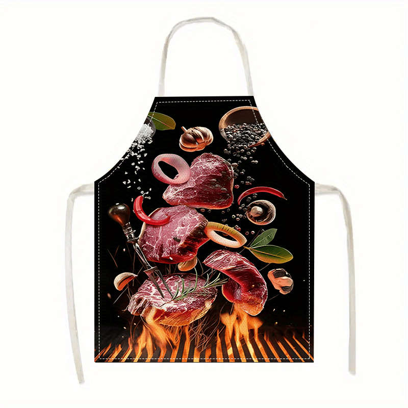 1pc Large Kitchen Apron with Fresh Beef Onion Rings and Red Chili Cooking Ingredients Print