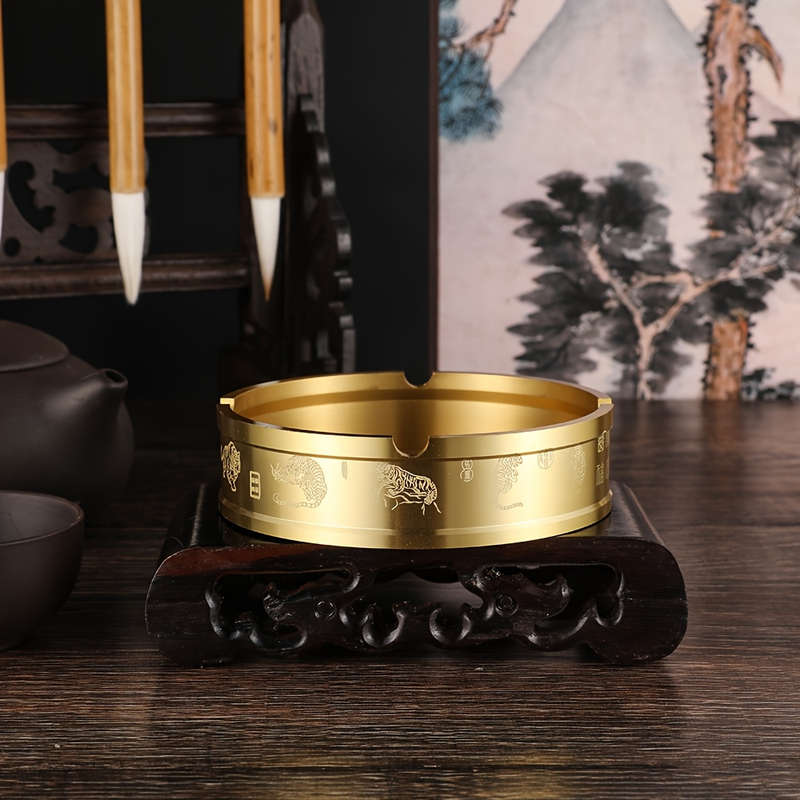 1pc Elegant Golden Tiger Dragon Design Brass Ashtray High-End Modern Traditional Style Ide