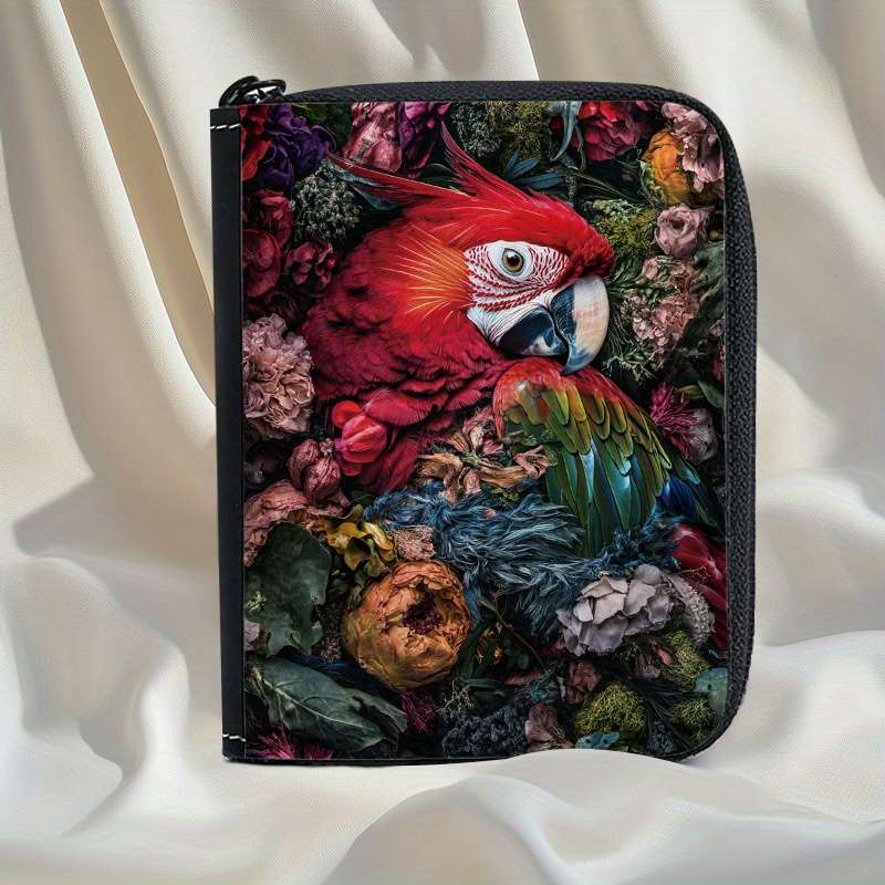 1pc Tropical Parrot Print Womens Wallet Vibrant Floral Bird Design Multi-Card Slots Zipp