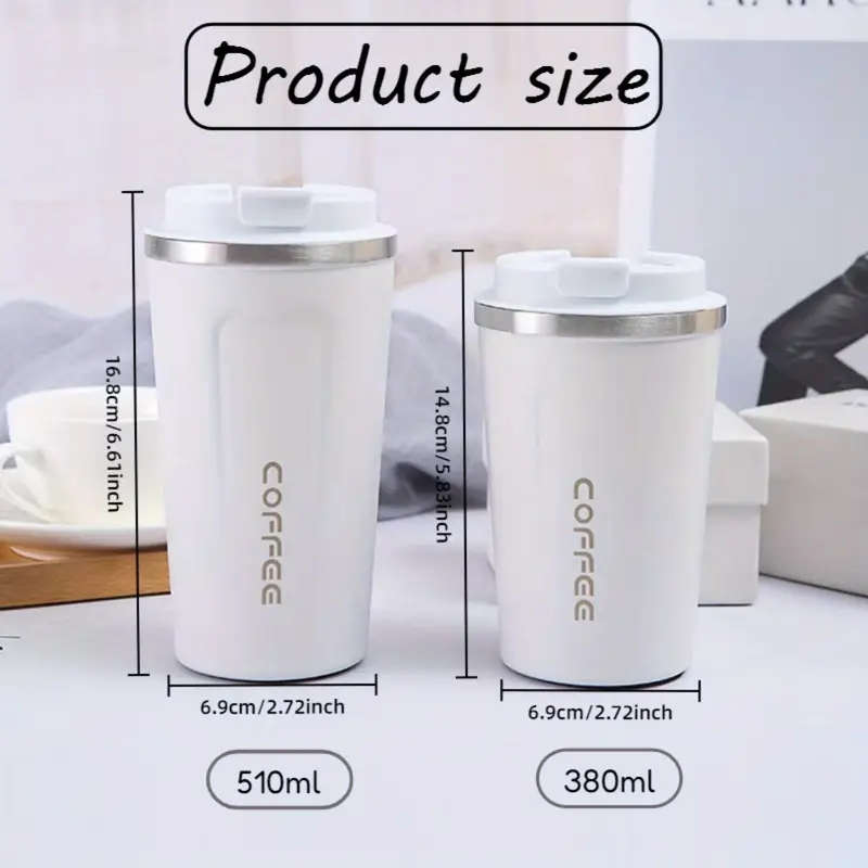 1pc  Vacuum Insulated Coffee Travel Mug, Leakproof Double Wall Stainless Steel Reusable Thermos