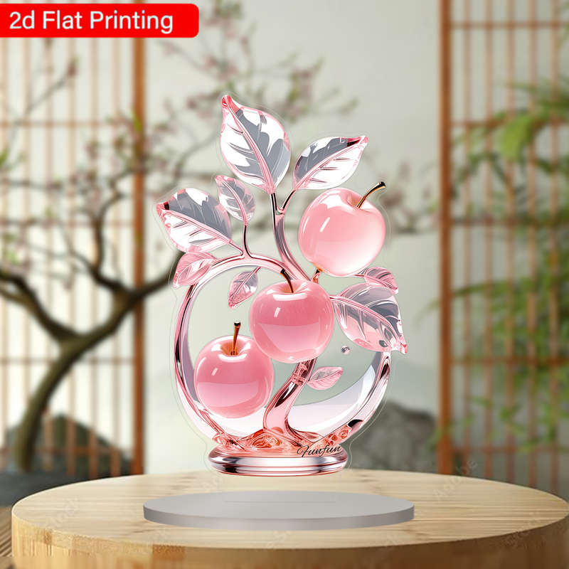 1pc 2D Flat   Crystal Apple Tree Ornament with Stand Elegant Pink Acrylic Decorative Piece for