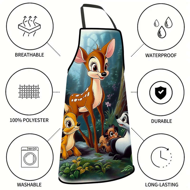 1pc Bambi Authorized Pattern Printing Polyester ApronSleeveless Durable Kitchen Cleaning