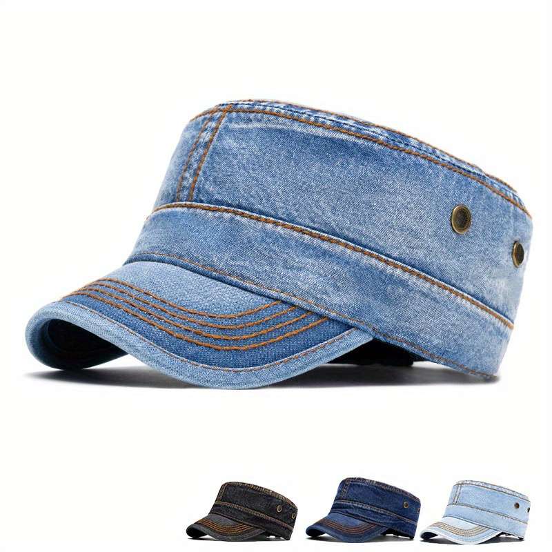 1pc Men'S and Women'S Stylish Denim Baseball Cap with Adjustable Snap Closure Cotton Blend Sun P