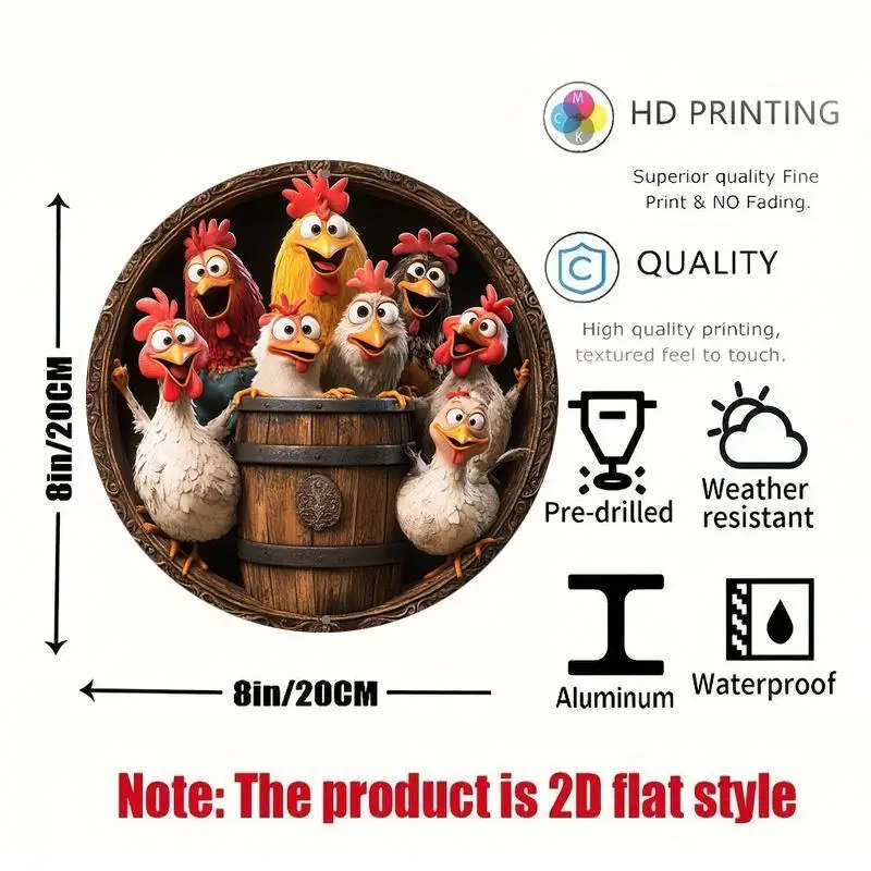 1pc Classic Chicken Themed Decorative Aluminum Wall Hanging Sign 20.32x20.32cm Multipurpose No Elect