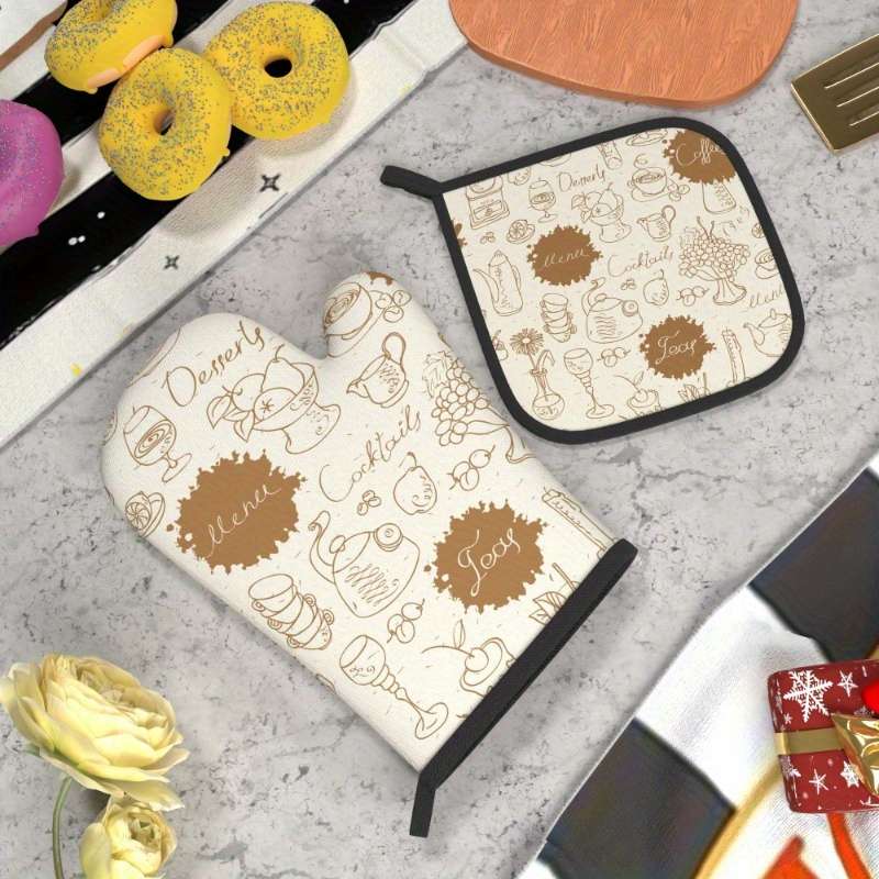 2pcs 26.92x17.02 cm Heat Resistant Oven Mitts And Potholders