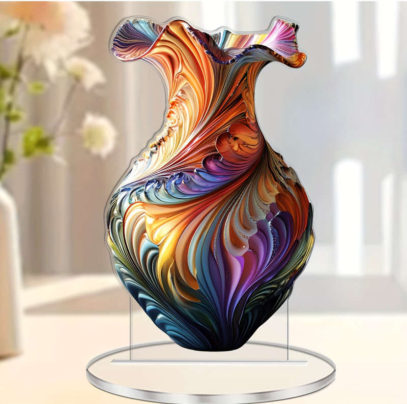 1pc 2D Flat  Elegant Acrylic Vase with Swirling Patterns 11.0cm x 18.03cm Multifunctional  Art
