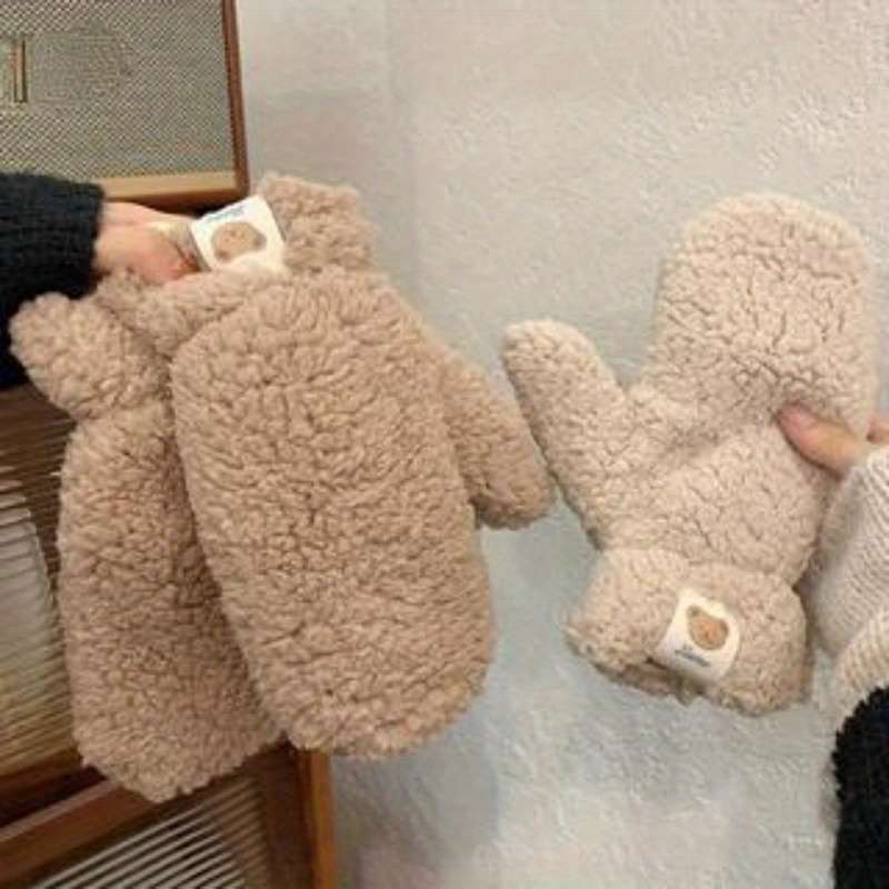 1 Pair Khaki Warm Gloves