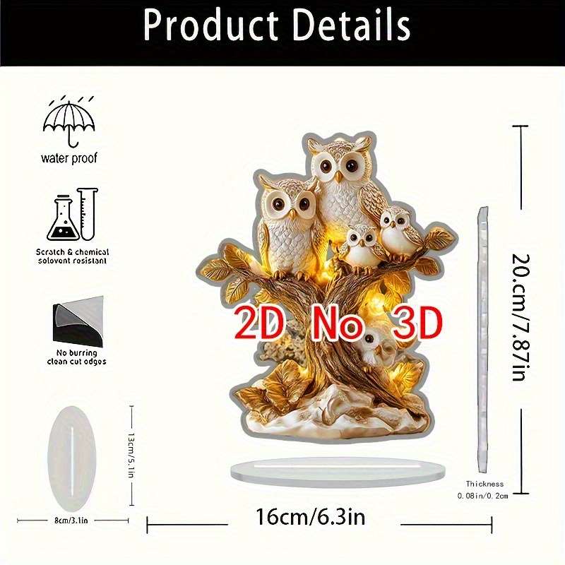1pc 2D Flat  Acrylic Owl Tree Decor Bohemian Style Animal-Themed Desktop Art Multi-Purpose Home