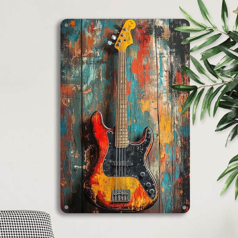 1pc  Retro Electric Guitar Tin Sign 20.32x30.48 cm Aluminum Metal Wall Art Vintage Music Theme