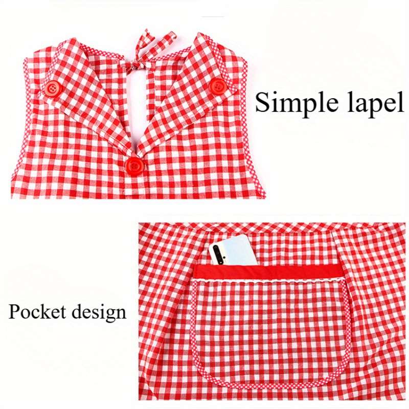 1pc Stylish Gingham Apron with Collar Red White or Black White Plaid Pattern Adjustable