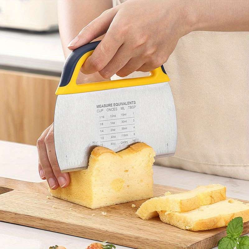 1pc Stainless Steel Slicing Knife with Measuring Scale Durable Non-Slip Silicone Handle Per
