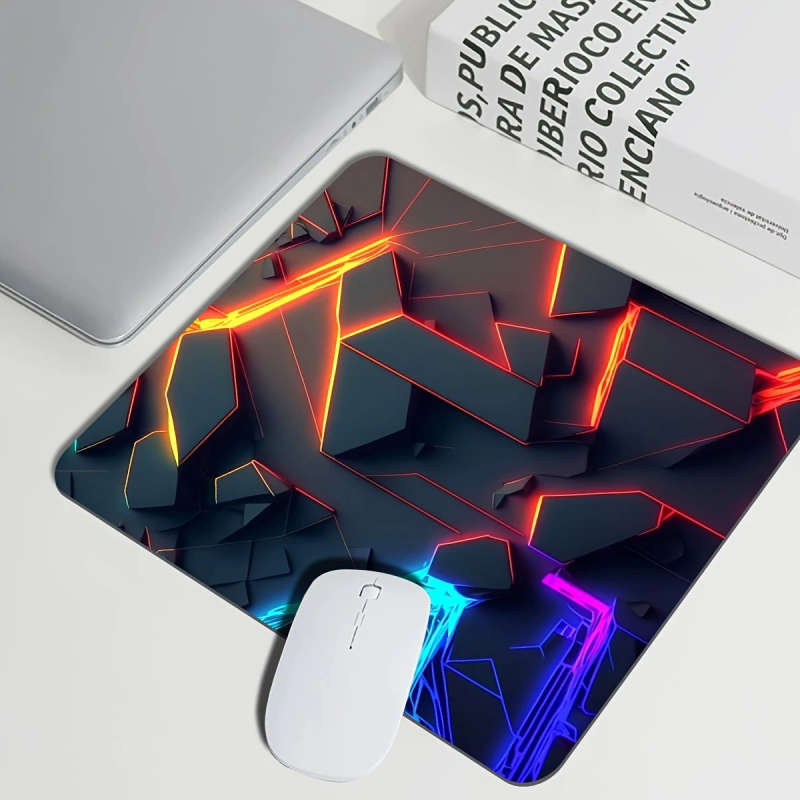1pc 18x22cm Gaming Mouse Pad with Vibrant Neon Abstract Art Design Non-Slip Rubber Base