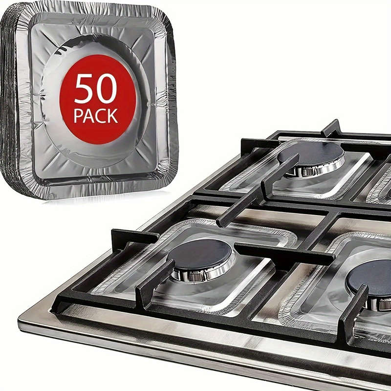 50pcs Disposable Aluminum Stove Burner Covers 8.5" Square Heat-Resistant Thick Kitchen Cook